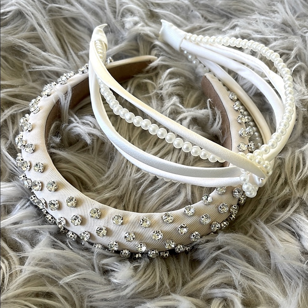 Elegant Cream Pearl and Rhinestone Headband set